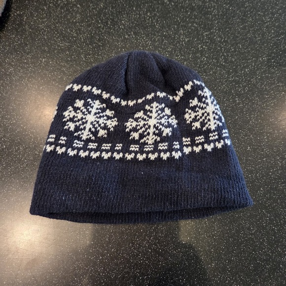 The Unbranded Brand Accessories - Navy Blue Knit Beanie Hat Snowflake Fair Isle Winter Warm Fleece Lined